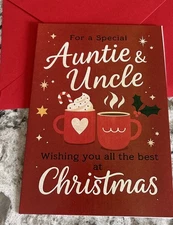 Christmas Aunt Uncle Auntie Cute 4.6”x6.6” Blank Inside Greeting Card