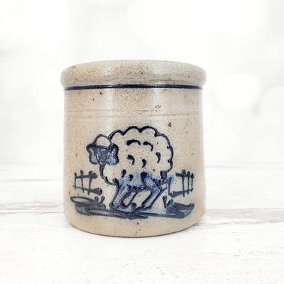 アントステラ（2000年）ROWE POTTERY ローポタリー蓋付ポット Vintage 1988 Rowe Pottery Works Salt Glazed Sheep and Fence Crock
