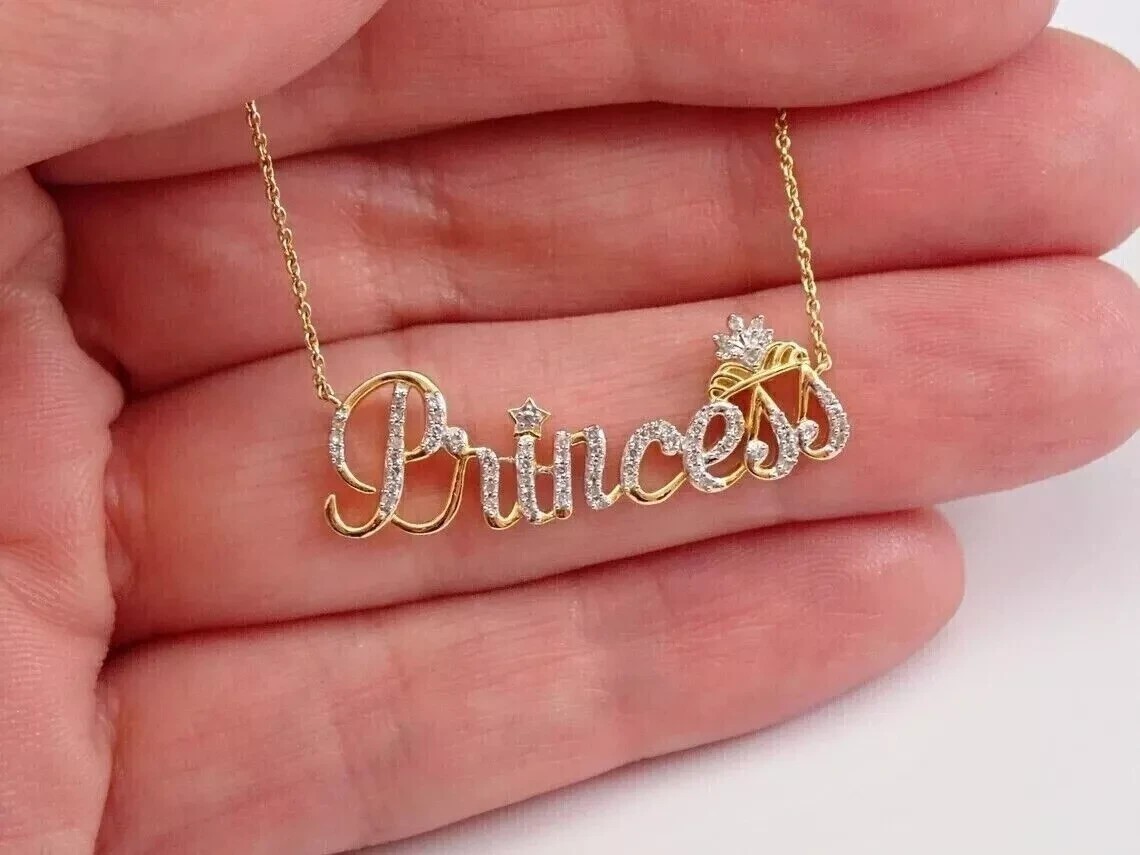 2Ct Round Cut Simulated Diamond Princess Alphabet Pendant 14K Yellow Gold Plated