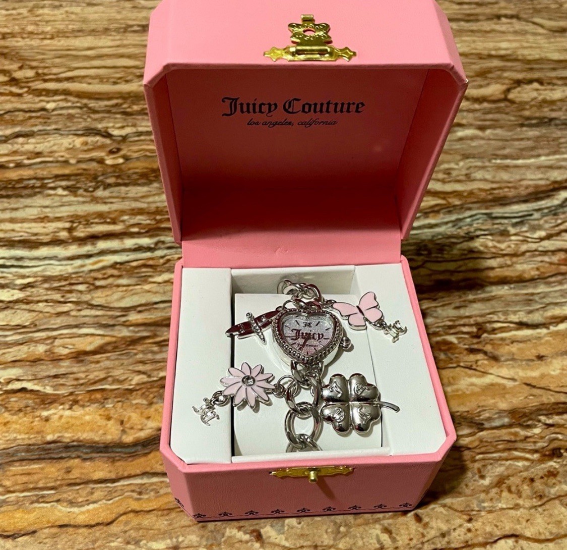 Juicy Couture Silver Charm Bracelet Watch Pink Floral  display picture 3