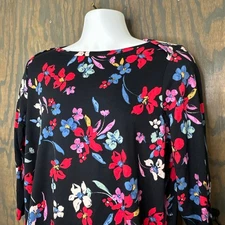 Style & Co Women's 2X Black Floral Boat Neck 3/4-Sleeve Cotton Top NEW