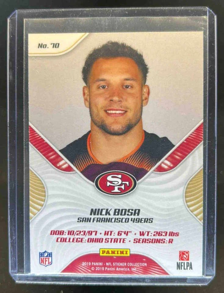 2019 Panini Stickers Nick Bosa Cards RC Rookie #70 49ers - Image 2 of 2
