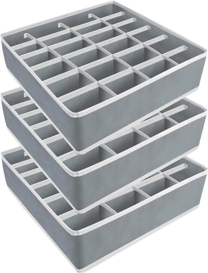 Lot 3 Organisateurs Tiroir 24 Cellules Pliable Gris Chaussettes Ikea - Photo 1/4