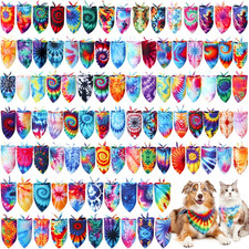 50 Pcs Tie Dye Dog Bandanas Bulk Pet Bibs Col...