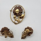 1/20 12K Gold Filled Carved Rose Flower Brooch & Screw Back Earrings Set Vintage — photo 5