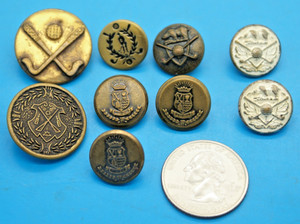 8 VINTAGE METAL GOLF CLUB & 1 LACROSS BUTTONS - 6 VARIATIONS
