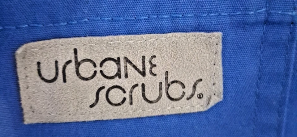 URBANE SCRUBS Unisex SZ 1X Blue V-neck Top Green Trim - Image 4 of 4