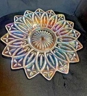 Federal Glass, Vintage, Iridescent Carnival Glass, Star Petal Plate, Rainbow