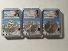 3 Each 1 Ounce American Silver Eagle Presidential Signature Coins MS70 NGC