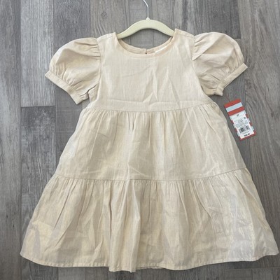 Cat & Jack Girls' Size 4T Glitter Strand Gold Peach A-Line Dress Built-in-Slip  
