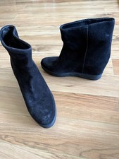 Prada Black Suede Pull On Wedged Boots Size 36 US 6 Women