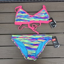 TYR Women's Durafast Blue/multi Bonzai Crosscut Tieback Top Bikini Sz S New