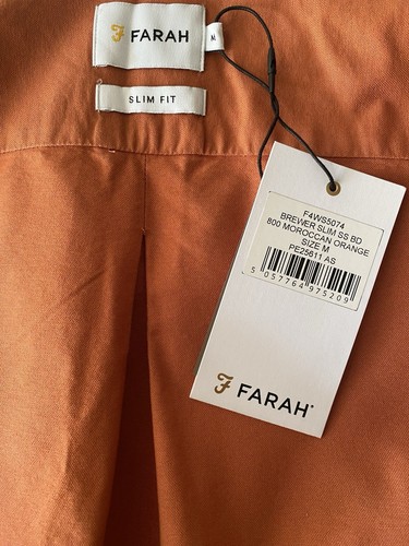 Farah Brewer Organic Cotton Short Sleeve Oxford Shirt Medium Moroccan Orange - Picture 6 of 6