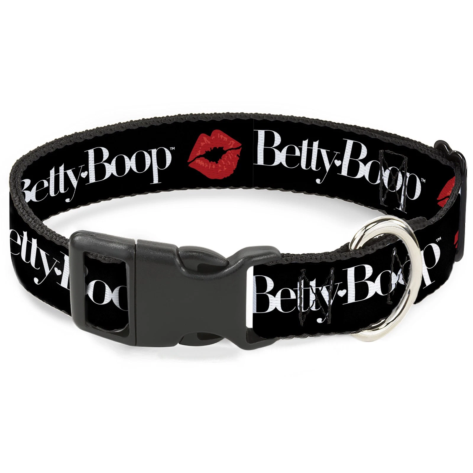 Plastic Clip Collar BETTY BOOP Text and Kiss Black/White/Red NARROW-Large 9.5-14