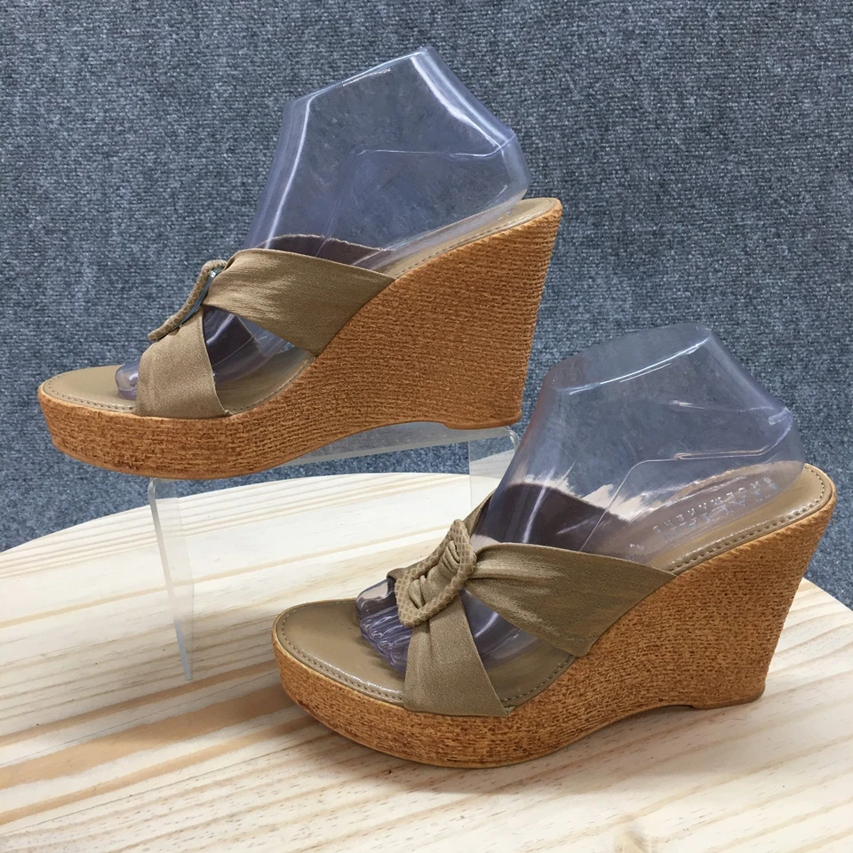 Italian Shoemakers Sandals Womens 10 Platform Mule Brown Open Toe Wedge Heels - Image 2 of 4