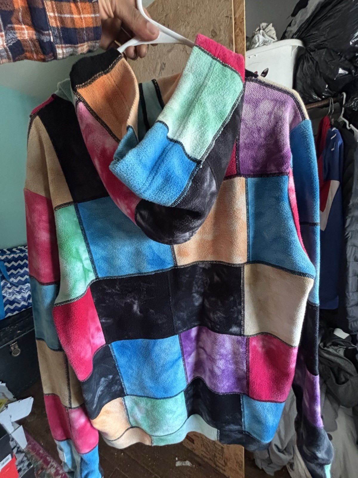 Multicolor Patchwork Pullover Hoodie Men's Size L… - image 5