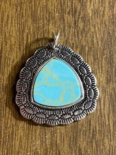 Silver tone Faux Blue Turquoise Southwest Pendant Jewelry 1"
