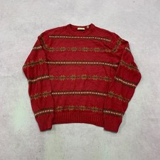 Vintage Knitted Jumper abstract patterned grandad knit sweater Men's XL