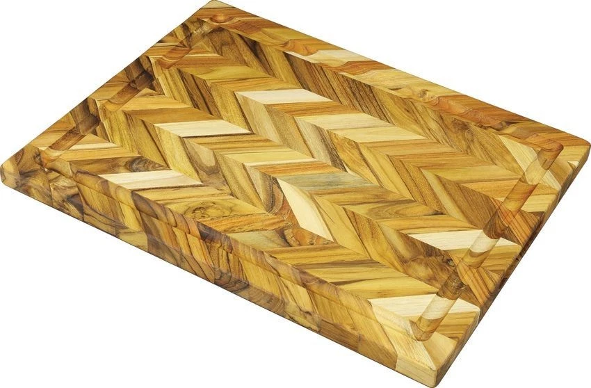 Teak Haus Herringbone Cutting Board 18" x 14" Juice Canal Hand Grips Teak Wood