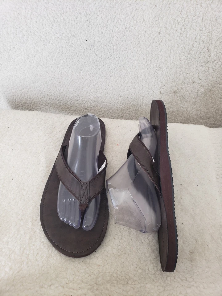 Old Navy Men Sandals 12 13 Flip Flop Brown Faux Leather Classic Casual Shoes - Image 3 of 4