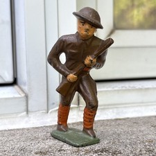 Grey Iron Toy Soldier US Doughboy Charging Vintage Antique Dimestore
