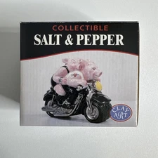 Biker Pig Couple Salt & Pepper Shakers Clay Art Ceramic Motorcycle Set NEW