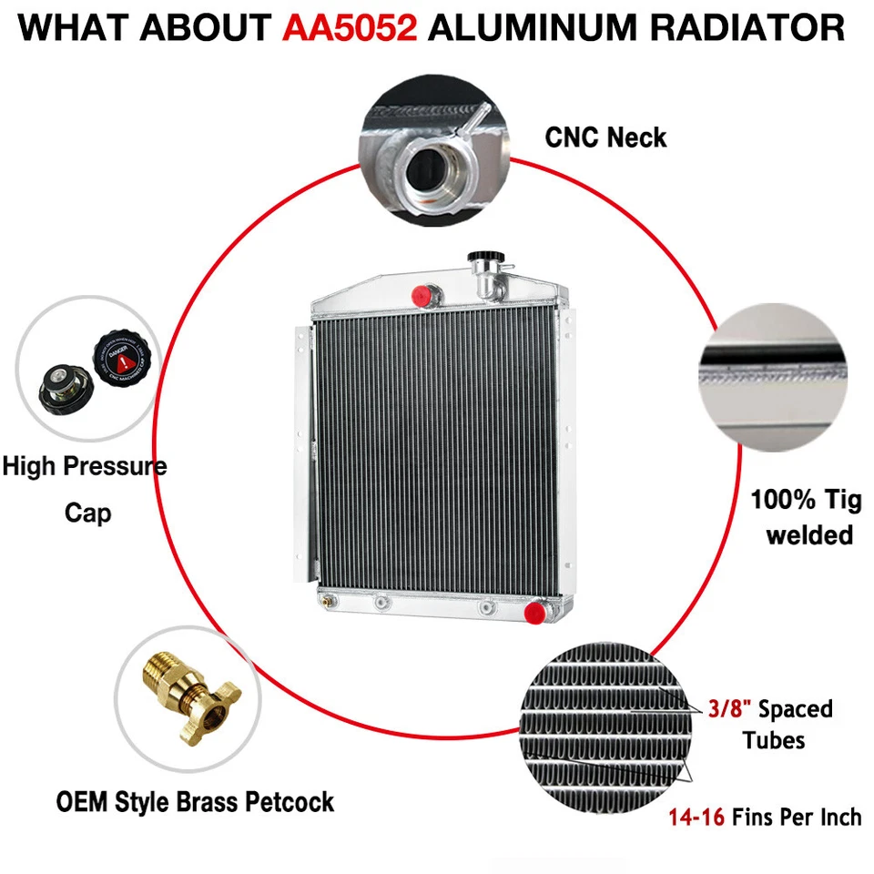 3 Row Aluminum Radiator For 1948-1954 Chevrolet Chevy/GMC Truck 3100 3600 CC4854 - Image 4 of 4