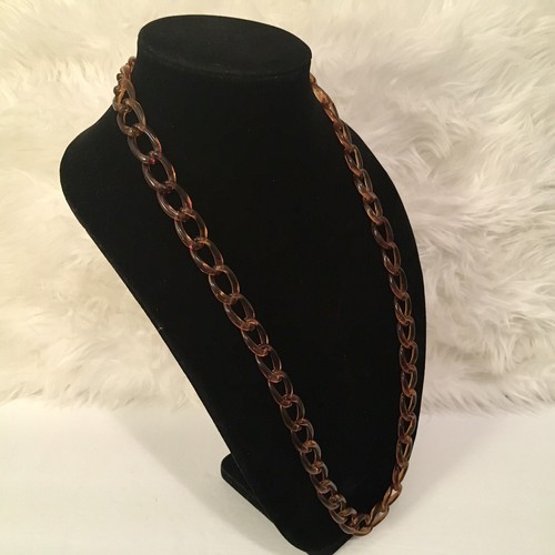 J Crew Faux Tortoise Shell Lucite Linked 30” Necklace Brown Tones - Picture 11 of 15