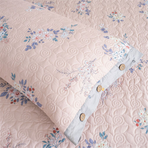 Copriletto Trapuntato Patchwork 100% Cotone Floreale Copriletto Matrimoniale King Set 3pz - Foto 7 di 13