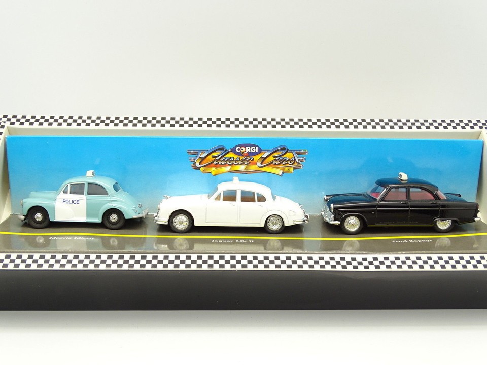 Coffret Rare Corgi England 1/43 - Police Morris Minor, Jaguar Mk II, Ford Zephyr - Neuf