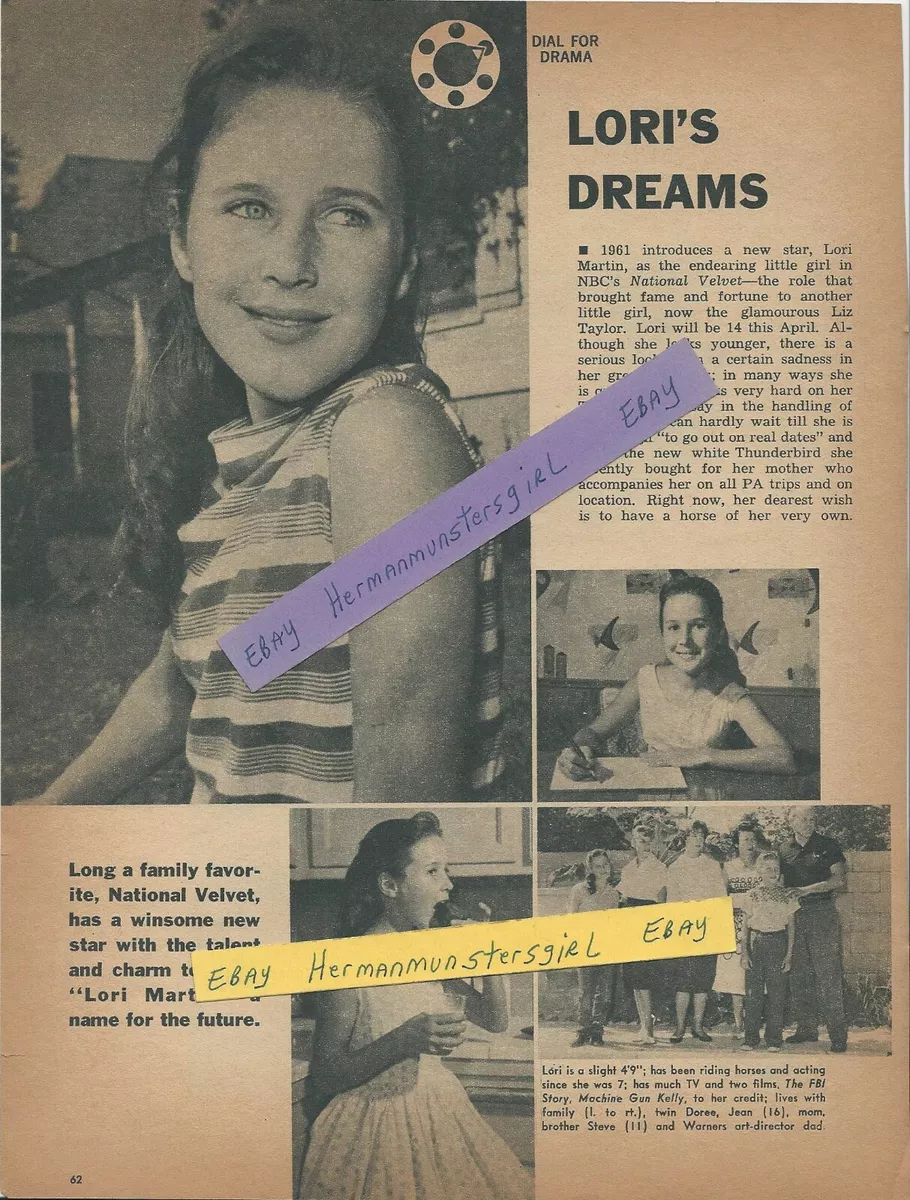 1961 LORI MARTIN MAGAZINE ARTICLE CLIPPING LORI'S DREAMS LARGE FULL PAGE