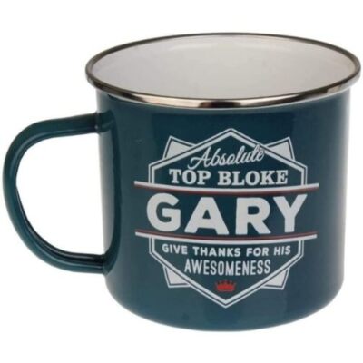 Kaffeebecher Emaille personalisiert Gary
