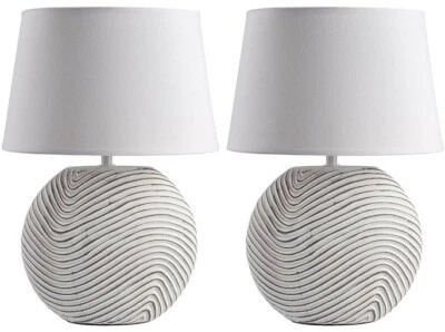 2er Set Tischlampen Modern Skandinavisch Weiß Keramik Nachttischlampe Betonoptik - Bild 1 von 4
