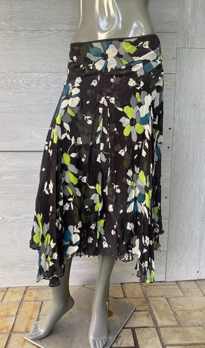 CARLISLE Women’s US 8, Silk Floral Long Skirt Asymmetrical Hem Waist Tie
