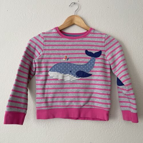 Mini Boden Crewneck Sweatshirt Pullover Girls Size 7-8Y Striped Whale Applique - Afbeelding 1 van 13