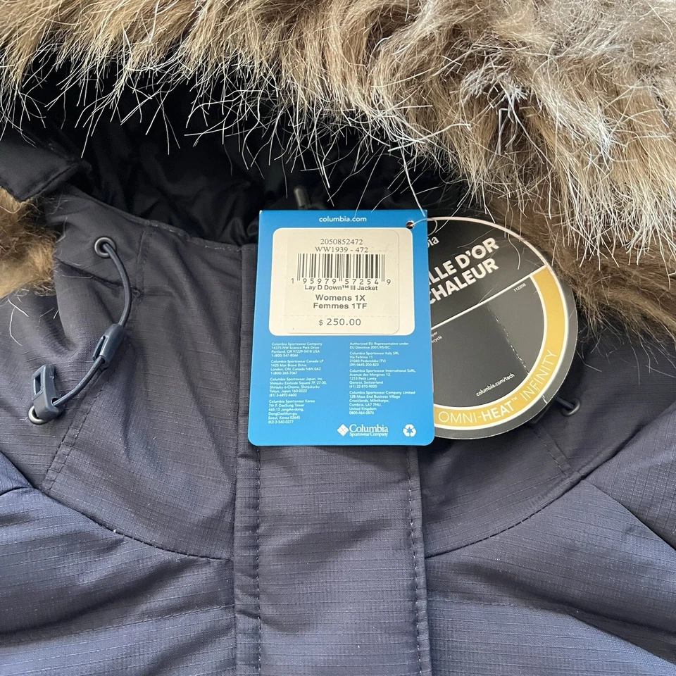Chaqueta Columbia Lay D Down III SATINADO NOCTURNO OSCURO WW1939-472 Mujer Talla 1X Nueva con Etiquetas Foto 3 de 4