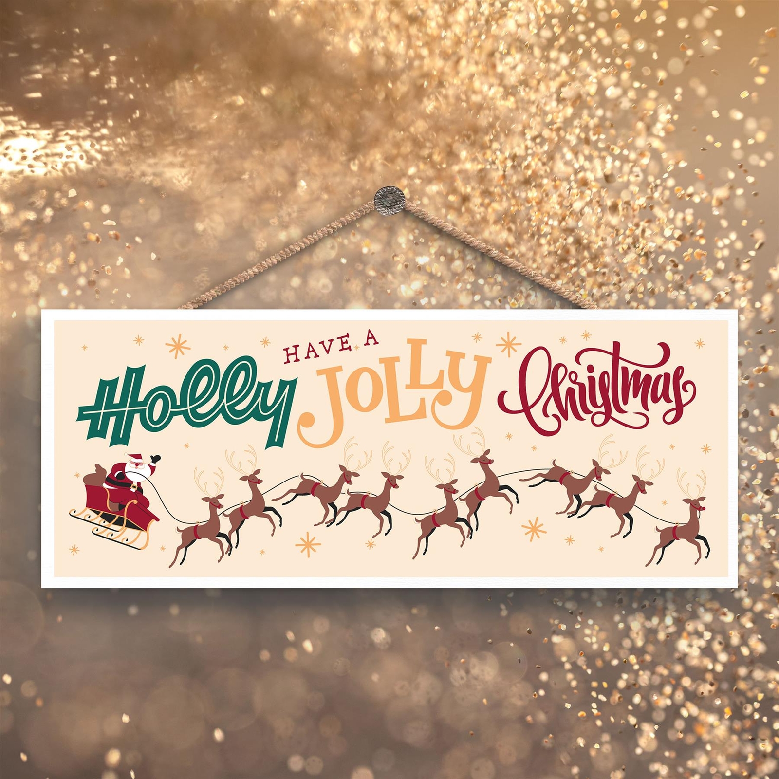 Holly Jolly Christmas Santas Reindeer Festive Plaque Christmas Decor