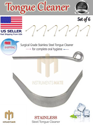 Pack of 6 Tongue Scraper Cleaner Dental Fresh Breath Cleaning Oral Care Steel