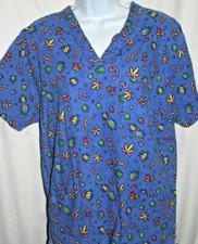Peaches Lightweight Scrub Top Insects Flowers Womens Small