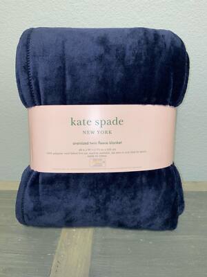Kate Spade Oversized Twin Navy Blue Fleece Blanket Throw Comforter