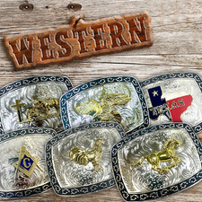 WESTERN RODEO PRAYING RIDING BULL COWBOY TEXAS MAP Hebillas Vaqueras