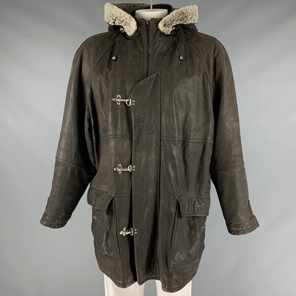 BALLY Size 48 Grey Green Leather Nautical Coat