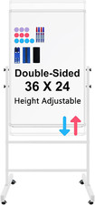 Mobile Double-Sided Dry Erase Whiteboard on Wheels, 36" x 24" Adjustable Stand