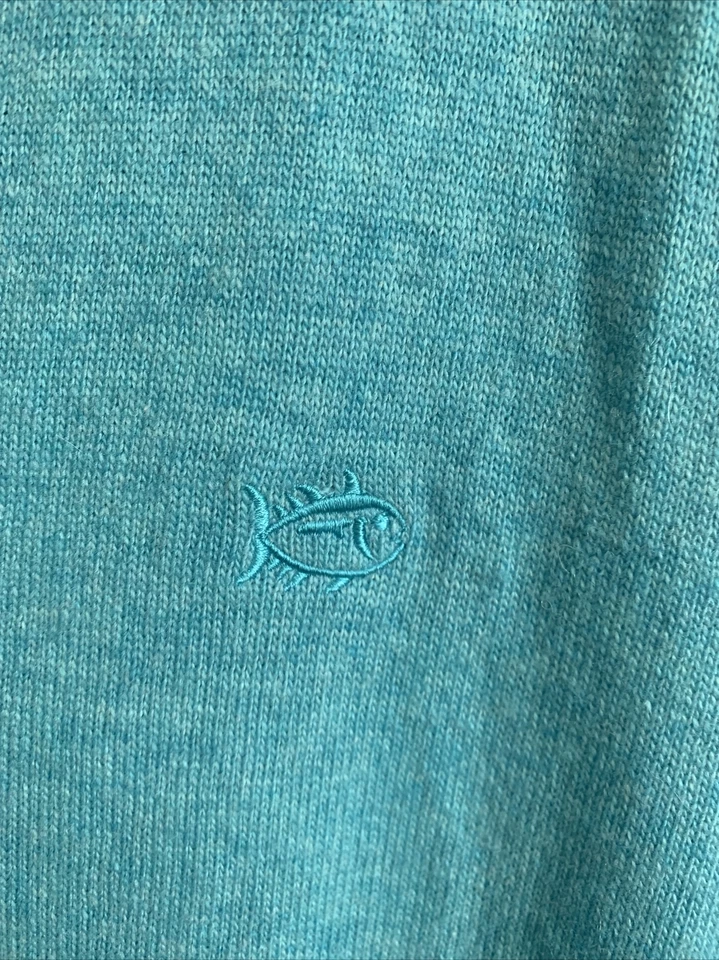 SOUTHERN TIDE Azul Aqua Skipjack Logo Mezcla de Lana 1/4 Cremallera Suéter Chaleco Para Hombres L Foto 3 de 4