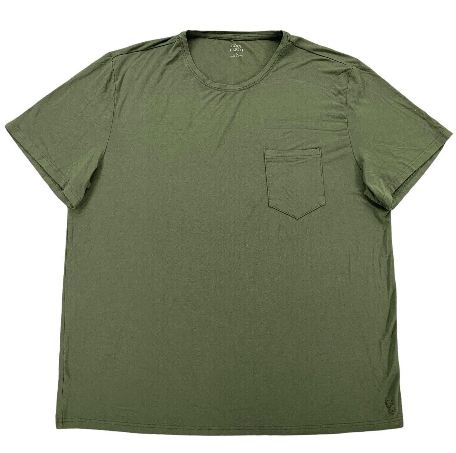 Cozy Earth XL Short Sleeve Lounge Tee in Olive Green Viscose Bamboo