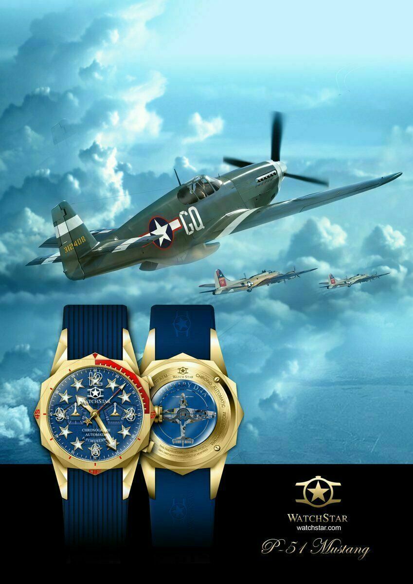 WATCHSTAR WORLD WAR II US P51 MUSTANG FIGHTER DNA AUTOMATIC CHRONOGRAPH