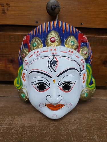 Vintage Paper Mache Asian Wall Mask  Colorful Hand Painted Third Eye Cool Vibe