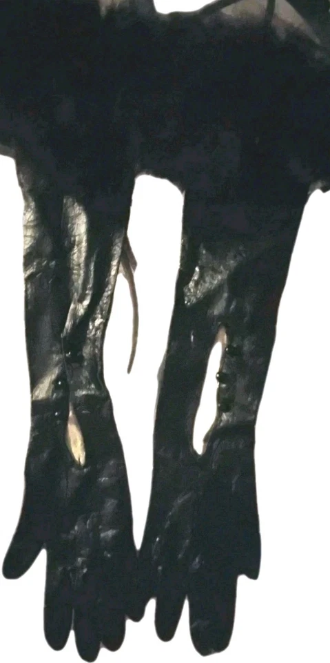 22" Black Kid Leather Gloves. 4" Black mink cuff Opera!7.5 Mint! 3 Button Wrist6 - Image 3 of 4