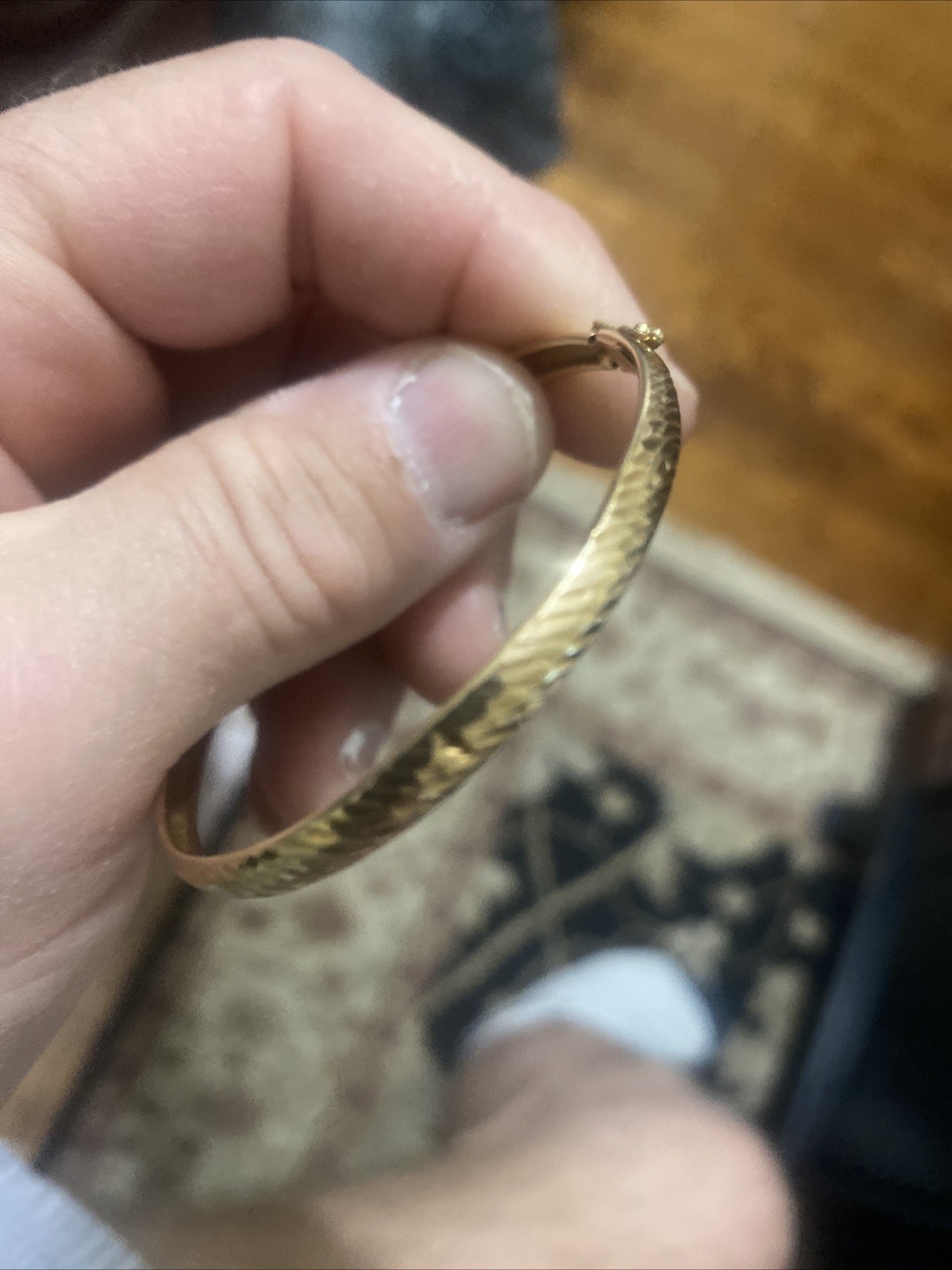 14K Solid Yellow Gold Handcuff Bangle  Hinge Lock… - image 2