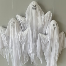 Evergreen Pk of 6 White Hanging Ghosts 3 Diff Expressions Halloween Decor